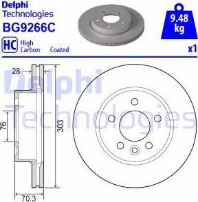 Тормозной диск Delphi. Артикул BG9266C