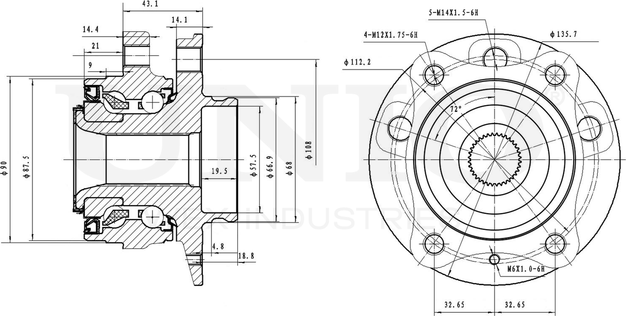 Ступица колеса с интегрированным подшипником (Unio). Артикул HUB-20220