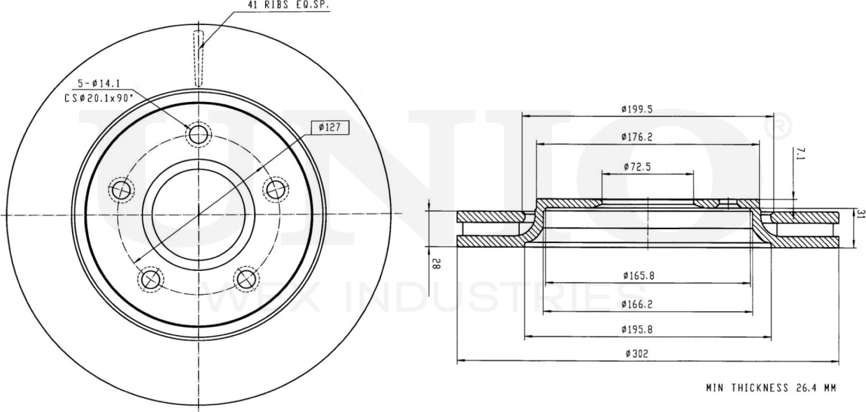 Диск тормозной (Unio). Артикул BRD-20330