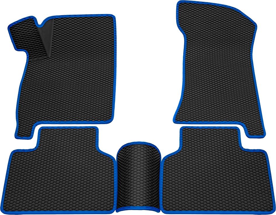 Коврики Rezkon 3D EVA ромб резиновые для салона Lada Priora 2170, 2171, 2172 2007-2018 Синий кант. Артикул 9239025103