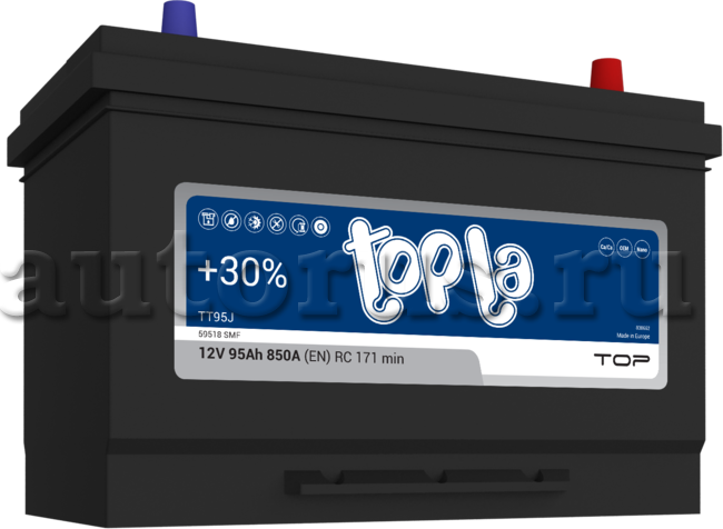 Аккумулятор TOPLA Top JIS 95 А/ч обратная R+ 59518 306x173x200 EN850 А. Артикул 118895