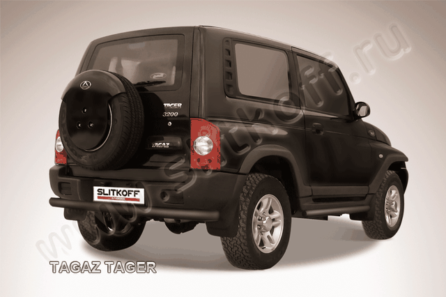 Защита Slitkoff заднего бампера d76 ЧЕРНАЯ матовая для ТагАЗ Tager 3-дв. 2008-2026. Артикул TAT013B