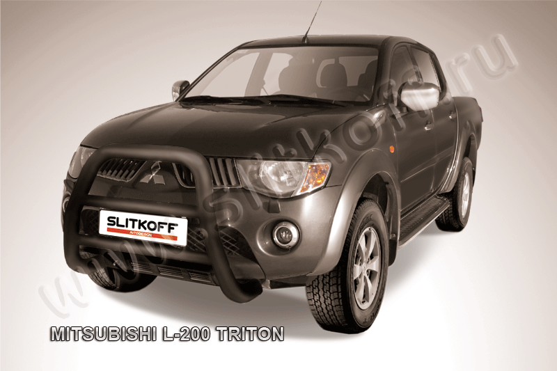Кенгурятник Slitkoff d76 высокий ЧЕРНЫЙ матовый для Mitsubishi L200 IV Triton 2006-2015. Артикул ML002B