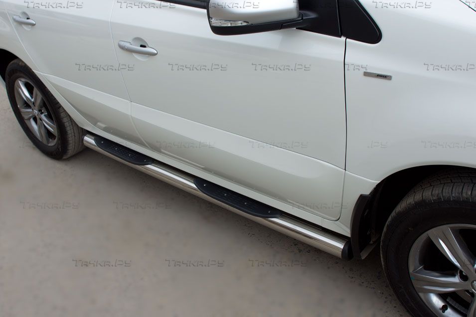 Защита порогов RusStal труба d76 с накладками (вариант 2) для Renault Koleos 2012-2026. Артикул RKT-0005862