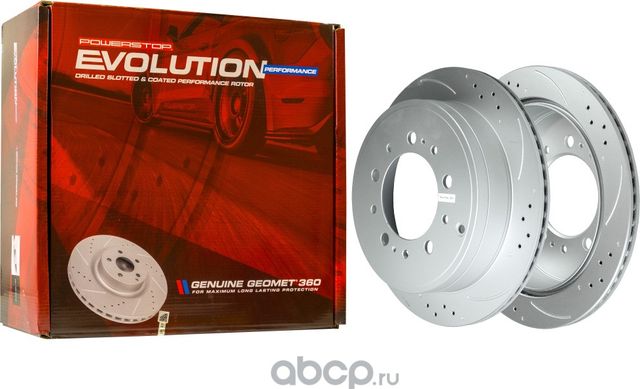 JBR1355_Задний тормозной диск Evolution с перфорацией и насечками, в покрытии GE (Powerstop). Артикул JBR1355