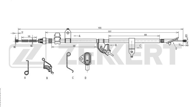 Трос ручника (тросик ручного тормоза) Zekkert задний левый для Toyota Yaris II 2005-2012. Артикул BZ-1114