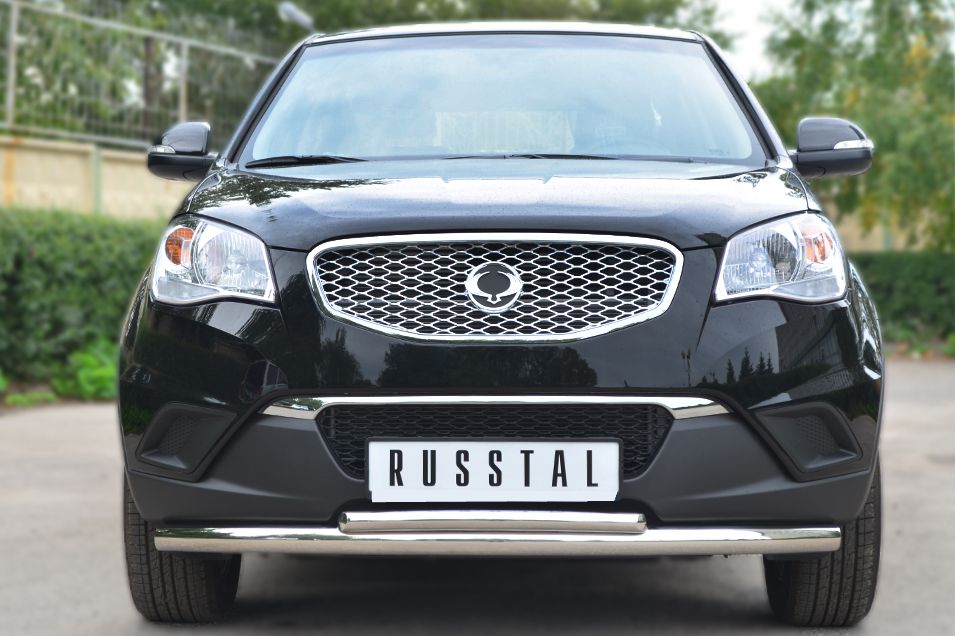 Защита RusStal переднего бампера d63 (дуга) d42 (дуга) для SsangYong Actyon II 2010-2013. Артикул SAZ-001421