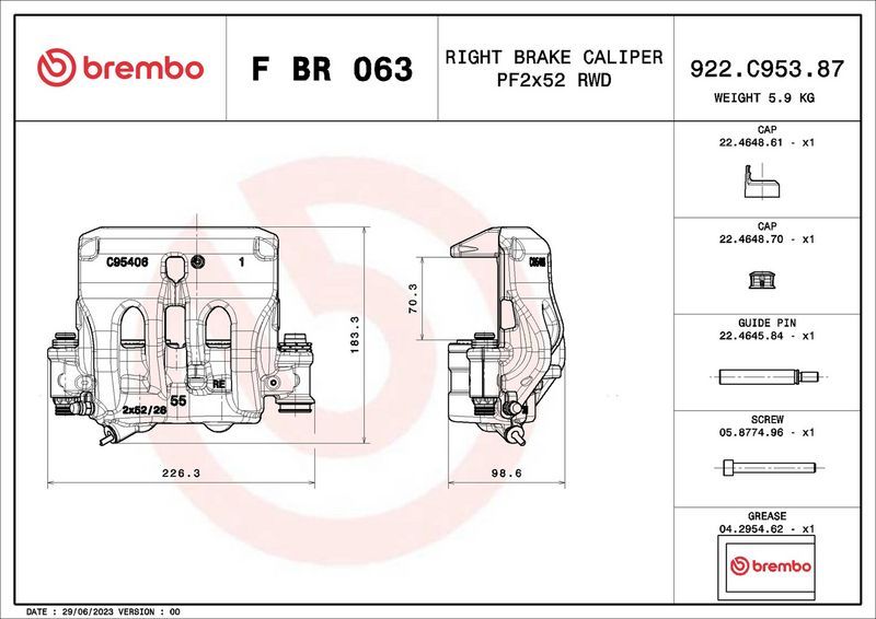 Тормозной суппорт Brembo (Серый чугун). Артикул F BR 063