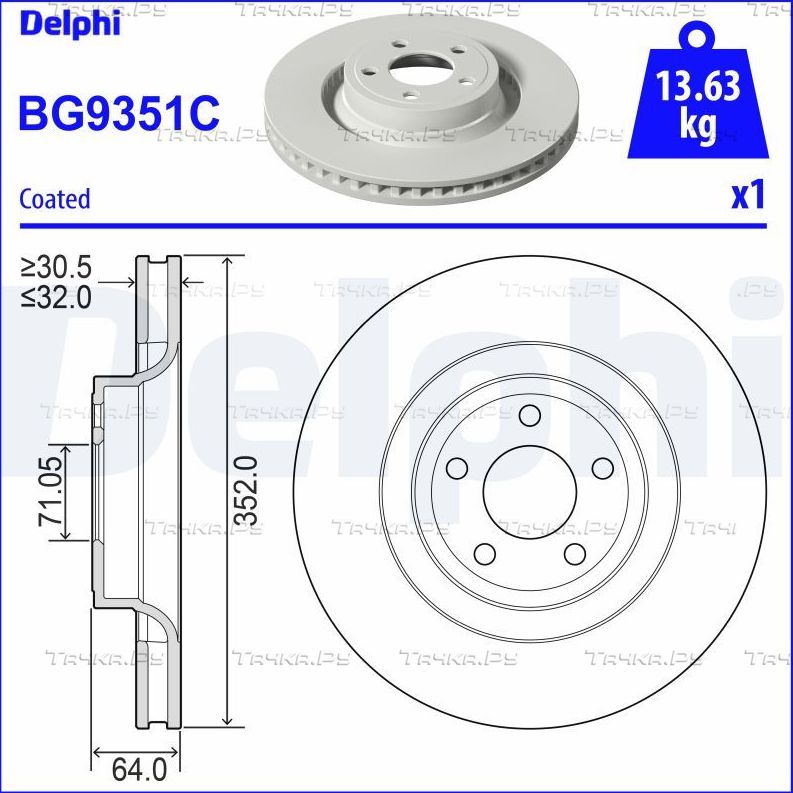 Тормозной диск Delphi. Артикул BG9351C