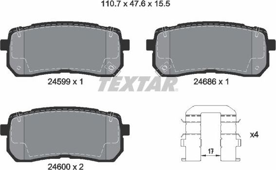 Тормозные колодки Textar Q+ задние для Haval H8 2013-2026. Артикул 2459901
