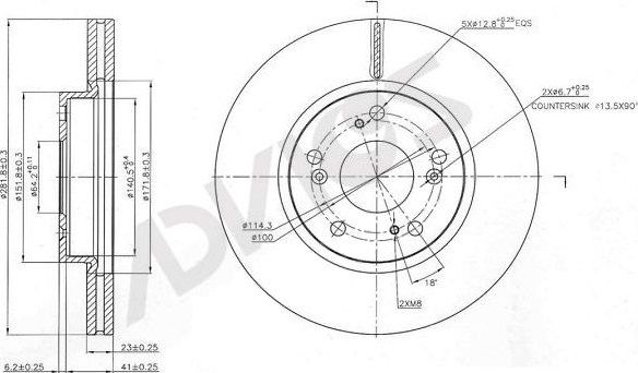 Тормозной диск Advics для Honda Civic X 2016-2026. Артикул C6F110B