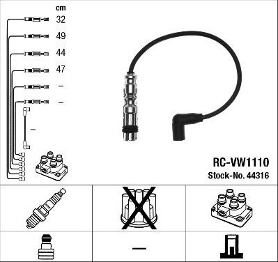 Высоковольтные провода (провода зажигания) (комплект) NGK для Skoda Rapid I 2012-2015. Артикул 44316