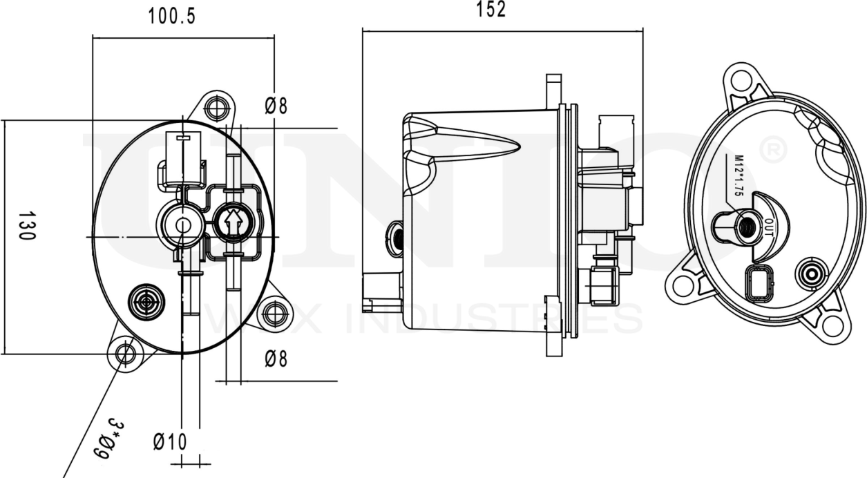 Фильтр топливный Ford Mondeo IV 08-, Mitsubishi Outlander II,III 07-, Land Rover Range Rover Evoque  (Unio). Артикул FLT-50009