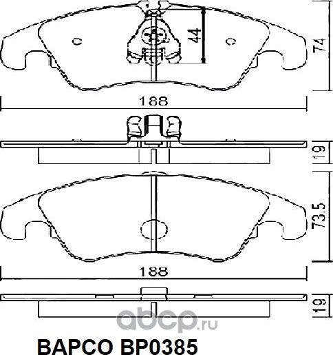 Колодки тормозные дисковые BP0385 передние, комплект, (Bapco). Артикул BP0385