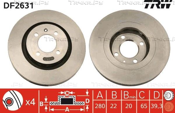 Тормозной диск TRW передний для Volkswagen Corrado 1988-1993. Артикул DF2631