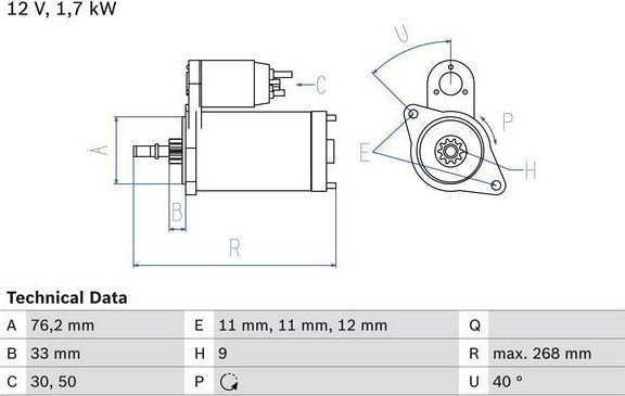 Стартер Bosch. Артикул 0 986 013 050