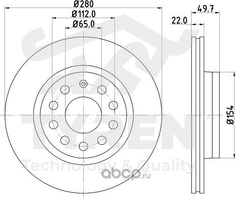 Тормозной диск (Tyren). Артикул TYR1019871