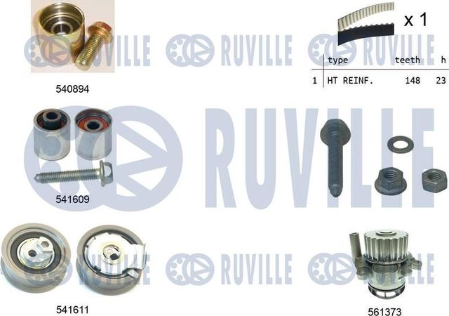 Помпа (водяной насос) с комплектом ремня ГРМ Ruville для Volkswagen Golf VI 2007-2013. Артикул 5503191