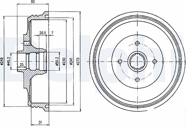 Тормозной барабан Delphi для SEAT Inca I 1995-2003. Артикул BF430