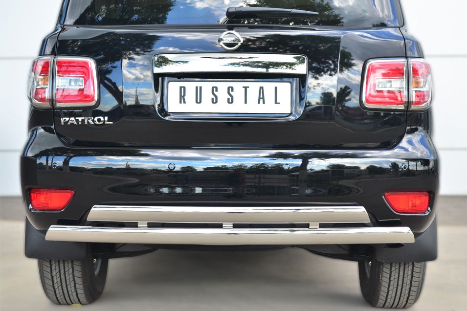 Защита RusStal заднего бампера d75х42 (дуга) d75х42 (дуга) для Nissan Patrol Y62 2014-2026. Артикул PATZ-001735