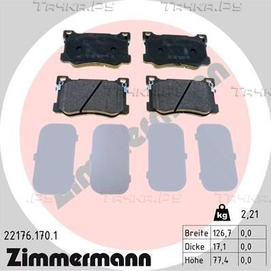 Тормозные колодки Zimmermann для Kia Quoris I 2015-2015. Артикул 22176.170.1