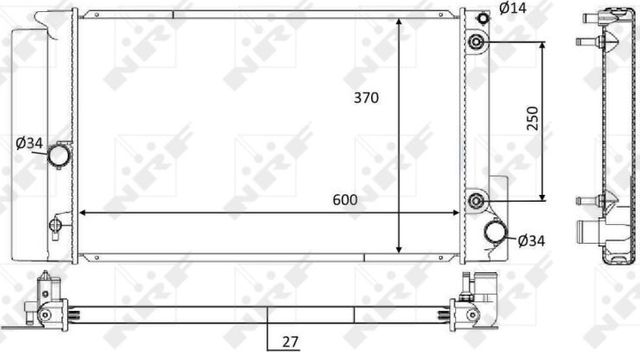 Радиатор охлаждения двигателя NRF (алюминий) для Toyota Avensis III 2008-2018. Артикул 59115