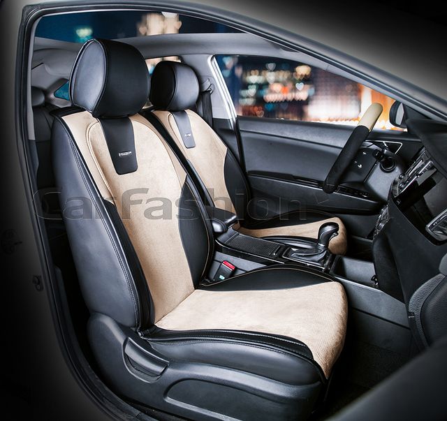 Накидки универсальные CarFashion Space на передние сидения авто, цвет Черный/Бежевый/Бежевый. Артикул 21401