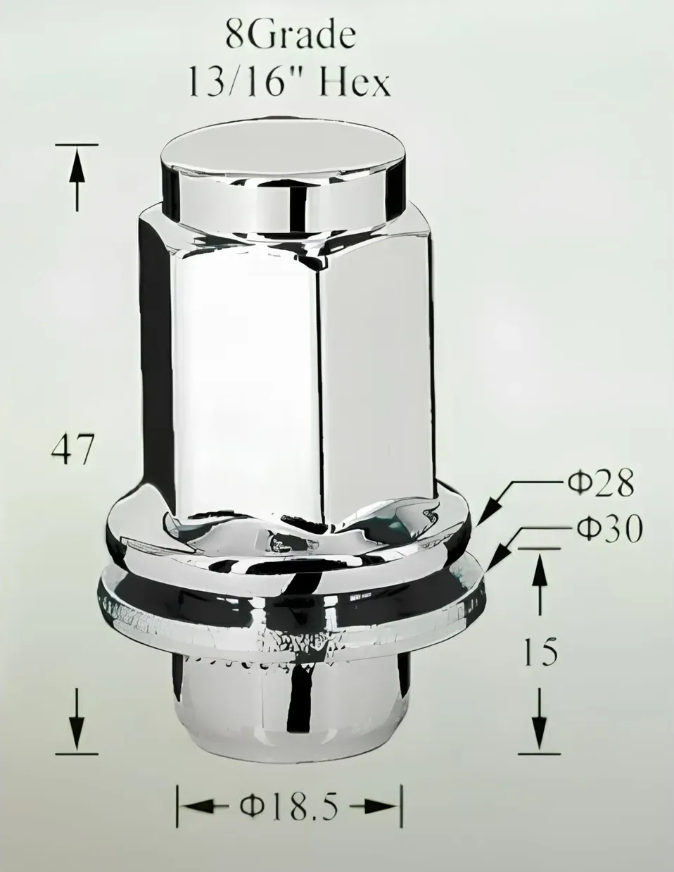 Гайка колесная M12x1,5x47, несъемная шайба, кл.21, закрытая, хром для а/м Toyota/Lexus (ASCR009) (Airline). Артикул ASCR009