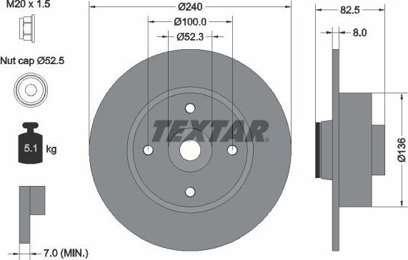 Диск тормозной с интегрированным подшипником Textar Pro задний для Renault Megane II 2002-2010. Артикул 92154403