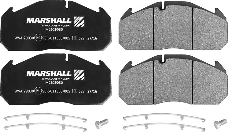 КОЛОДКИ ТОРМОЗНЫЕ ДИСКОВЫЕ КОМПЛЕКТ (С УСТ. КОМП.) 29030, 29083 (250X118X28)(M26 (Marshall). Артикул M2629030
