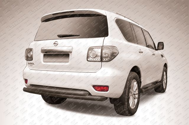 Защита Slitkoff заднего бампера d76/76 двойная ЧЕРНАЯ матовая для Nissan Patrol Y62 2012-2014. Артикул NIPAT015B