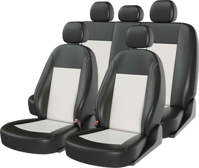 Чехлы универсальные CarFashion Atom Leather Small на сидения авто, цвет Черный/Белый/Белый. Артикул 10985