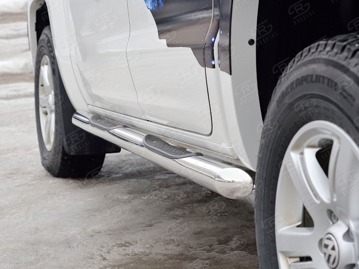 Защита порогов RusStal труба d76 с накладкой (Вариант 1) для Volkswagen Amarok I 2016-2026. Артикул VAMT-0025401