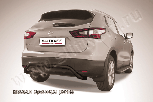 Защита Slitkoff заднего бампера d57 скоба ЧЕРНАЯ матовая для Nissan Qashqai II 2014-2026. Артикул NIQ14-009B