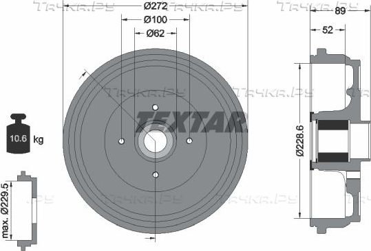 Тормозной барабан Textar задний для Mercedes-Benz Citan 2012-2026. Артикул 94038900
