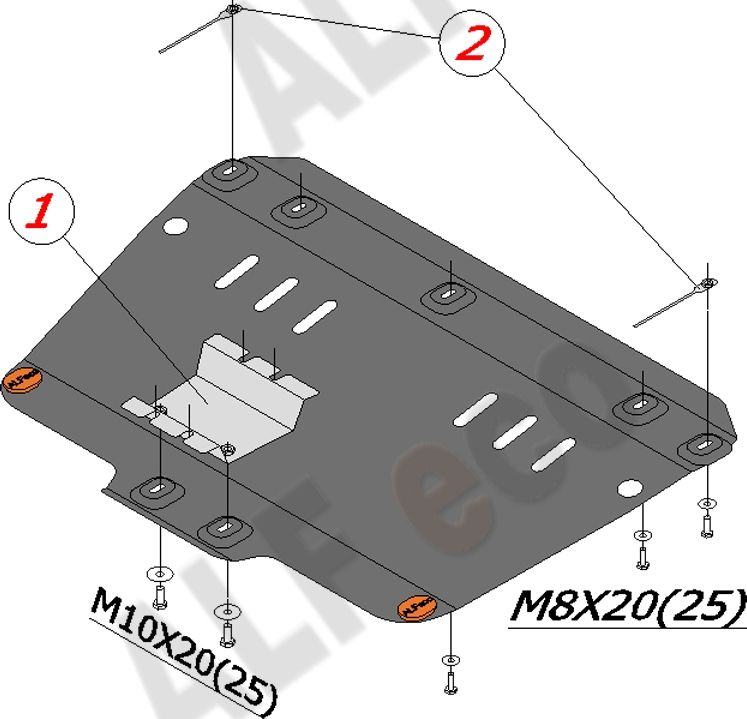 Защита алюминиевая Alfeco для картера Subaru Impreza II GD, GG правый руль 2000-2007. Артикул ALF.22.30 AL4