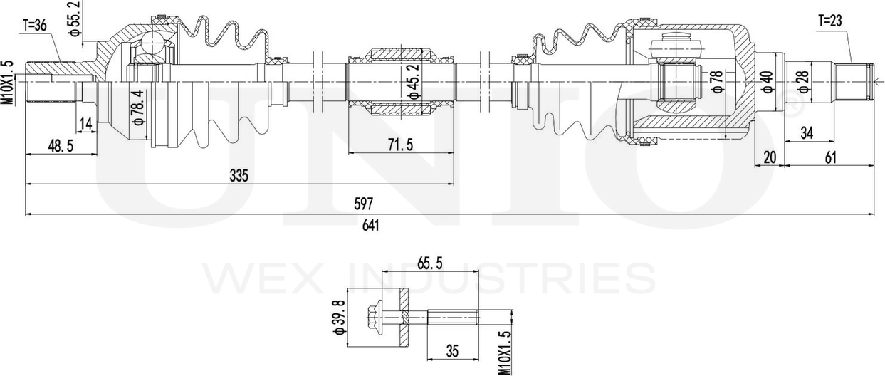 Вал приводной (Unio). Артикул CVJ-10004