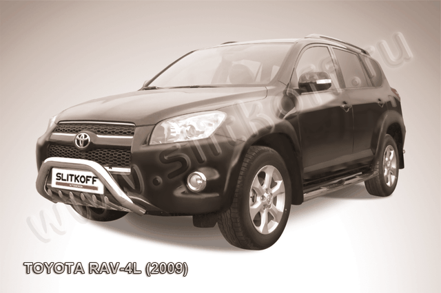 Кенгурятник Slitkoff d76 мини с защитой картера для Toyota RAV4 III LWB 2009-2010. Артикул TR409L-005