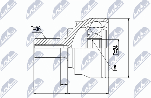 Шрус внутренний (граната) NTY передний для Volvo V40 II 2012-2019. Артикул NPZ-VV-020