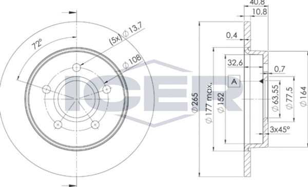 Тормозной диск Icer. Артикул 78BD3965-2