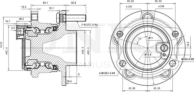 Ступица колеса с интегрированным подшипником (Unio). Артикул HUB-20103
