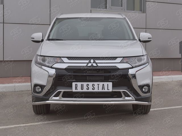 Защита RusStal переднего бампера d42 (секции) для Mitsubishi Outlander III 3-й рестайлинг 2018-2026. Артикул MOZ-003200