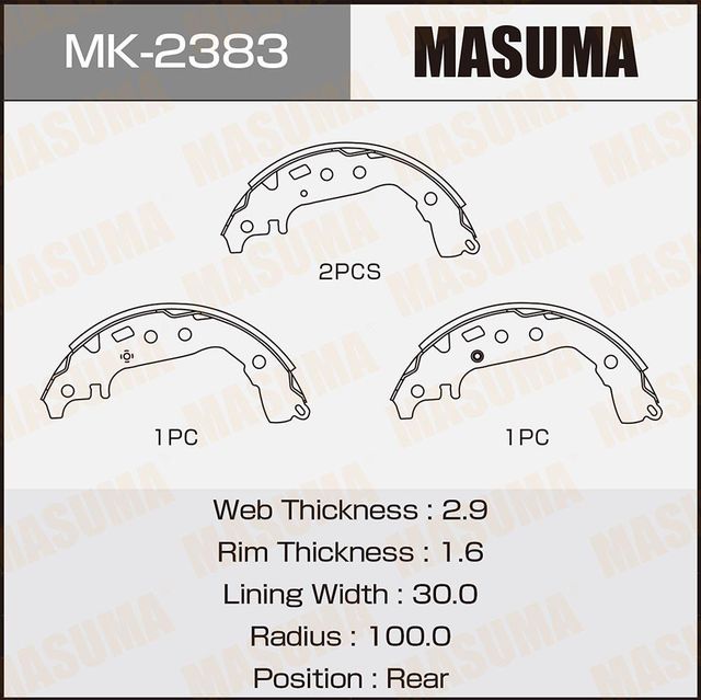 Тормозные колодки Masuma задние для Toyota Allion II 2007-2026. Артикул MK-2383