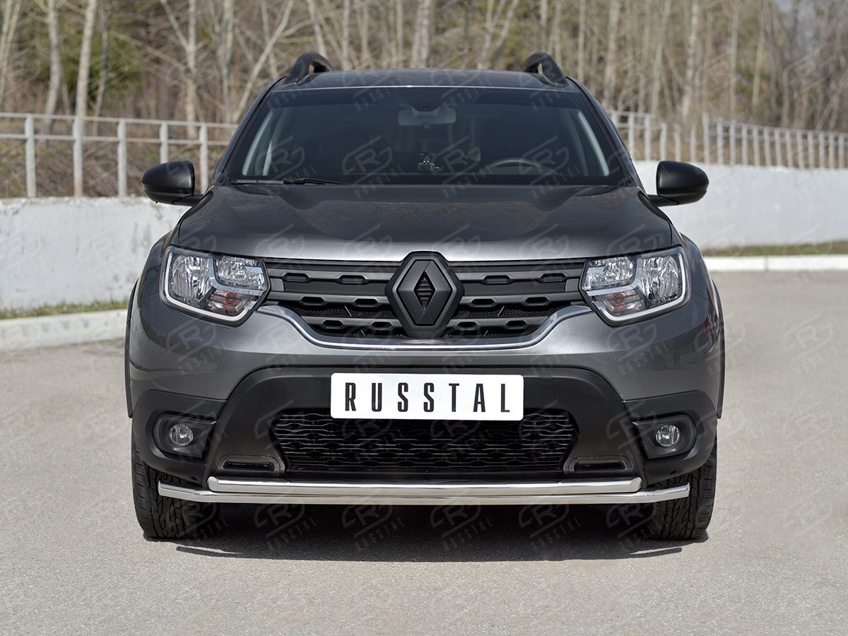 Защита RusStal переднего бампера d42 (секции)-d42 (дуга) для Renault Duster II 2021-2026. Артикул RDZ-003801