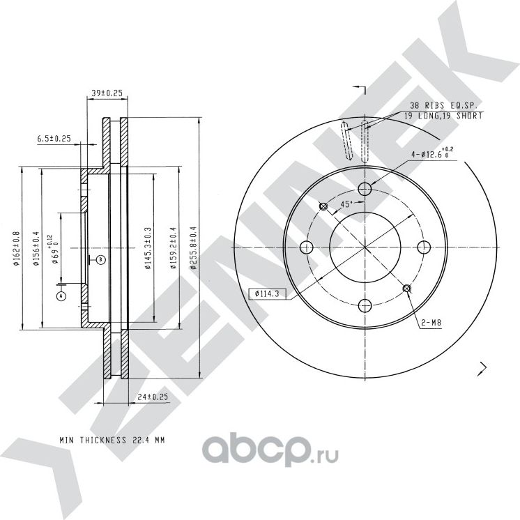 Диск тормозной передний MITSUBISHI SPACE WAGON 91-00 LANCER 00-13 (Zennek). Артикул DBD0077