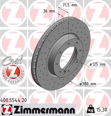 Тормозной диск Zimmermann Coat Z передний для Mercedes-Benz G-Класс W461 2003-2026. Артикул 400.5544.20