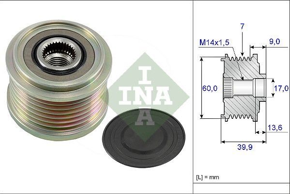 Муфта генератора обгонная Ina для MINI Hatch I ((R50, R53) 2003-2006. Артикул 535 0215 10