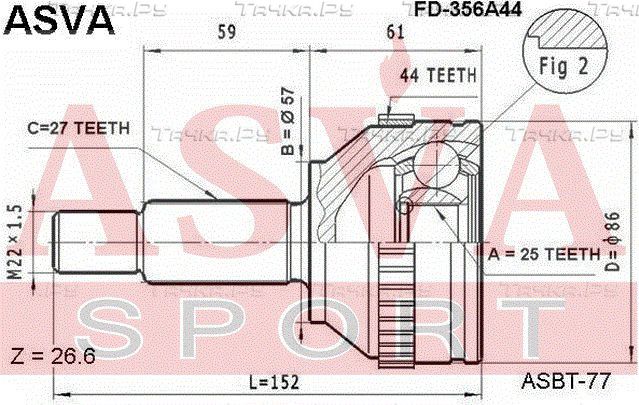 Шрус наружный (граната) Asva. Артикул FD-356A44
