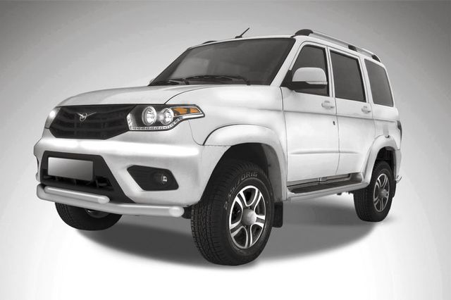 Защита Slitkoff переднего бампера d76+d57 двойная для УАЗ Patriot I рестайлинг 2014-2026 Серебристая. Артикул UP14-001S