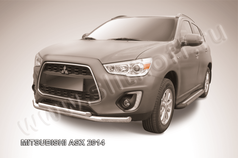 Защита Slitkoff переднего бампера d76/57 двойная для Mitsubishi ASX I рестайлинг 2012-2016. Артикул MAS14-002